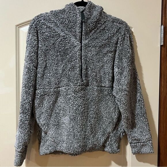 PRANA Long Sleeve Hooded Permafrost Half Zip Teddy Fleece Gray Women’s Medium - Picture 1 of 6
